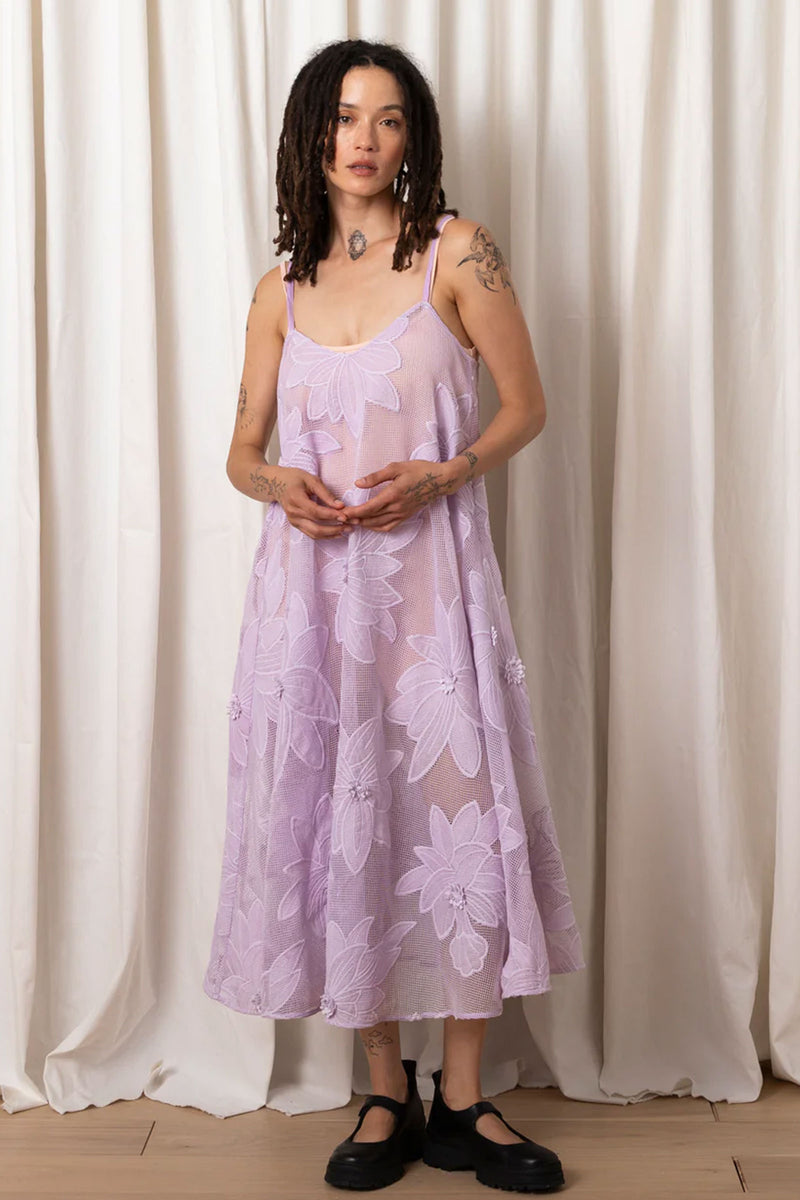 Ali Golden Full Hem Lace Dress in Lilac