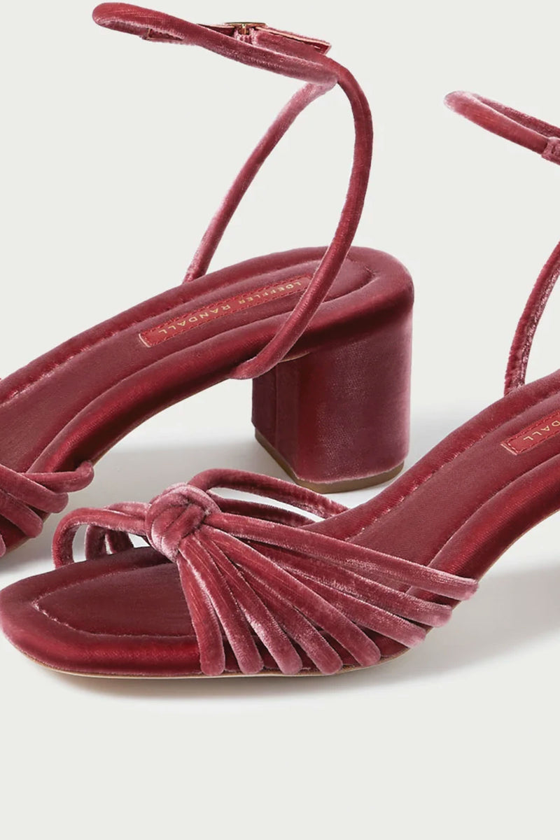 Loeffler Randall Olivia Leather Knot Mid Hell Sandal in Tea Rose Velvet