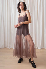 Ali Golden Paneled Mesh Dress in Taupe