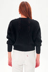 Clare Vivier Drop Shoulder Sweater in Black Cotton Cashmere w/ Navy & Poppy Chains