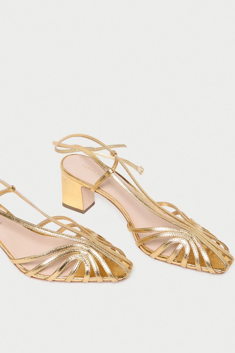 Loeffler Randall Livvy Lattice Mid Heel Sandal in Gold
