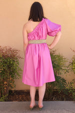 Devotion Twins Sfakia One Shoulder Dress in Collage Violet