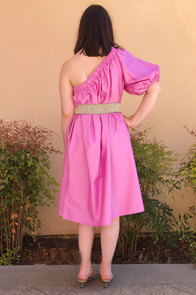 Devotion Twins Sfakia One Shoulder Dress in Collage Violet