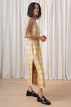 Ali Golden Column Dress in Chartreuse/Pink