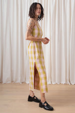 Ali Golden Column Dress in Chartreuse/Pink