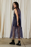 Ali Golden New V-Neck Dress with Ruffles and Blue/Silver Sequins