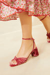 Loeffler Randall Olivia Leather Knot Mid Hell Sandal in Tea Rose Velvet
