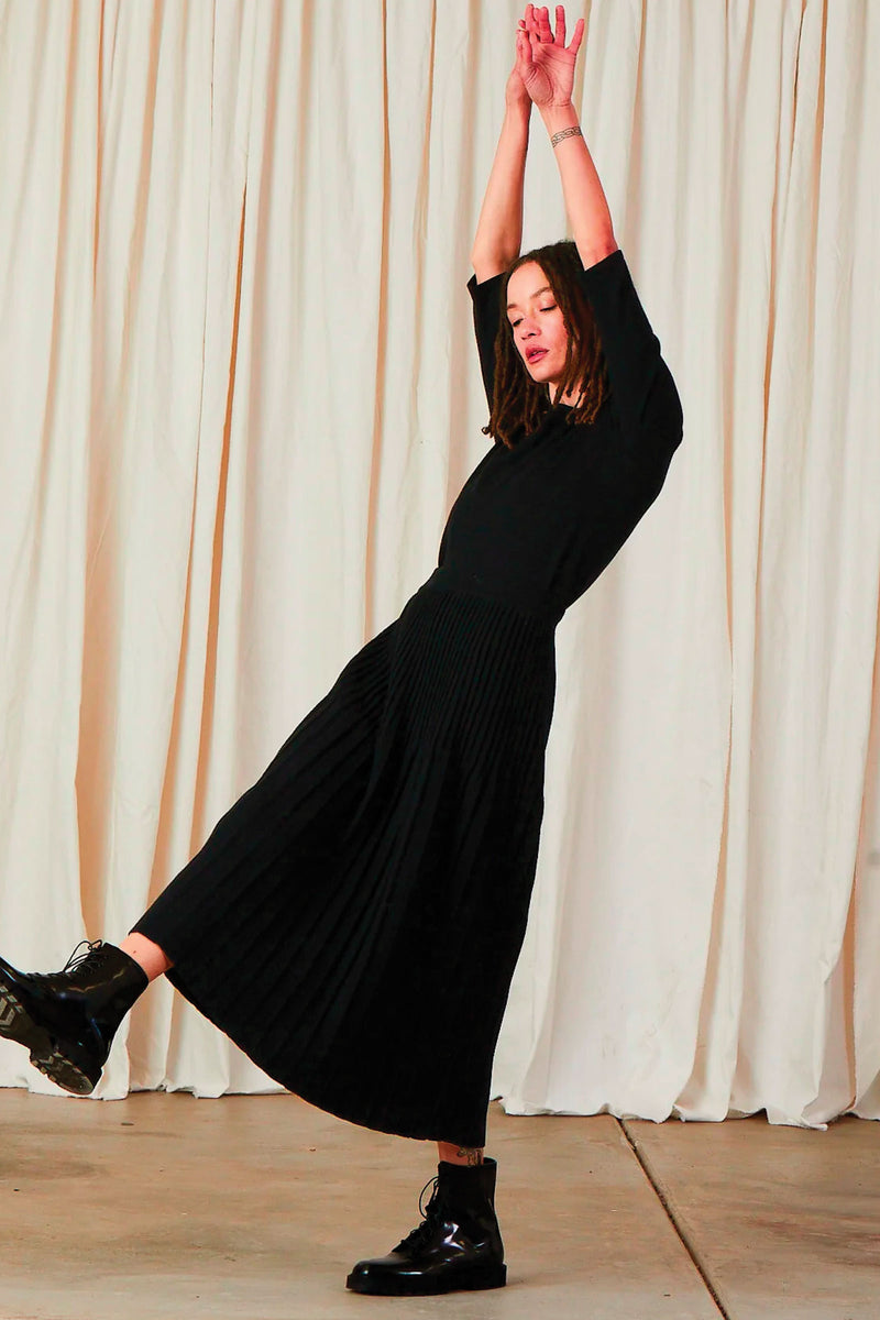 Ali Golden Knit Pleated Midi Skirt