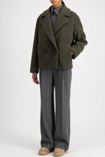 Harris Wharf Outdoor Boucle Jacket in Moss Green