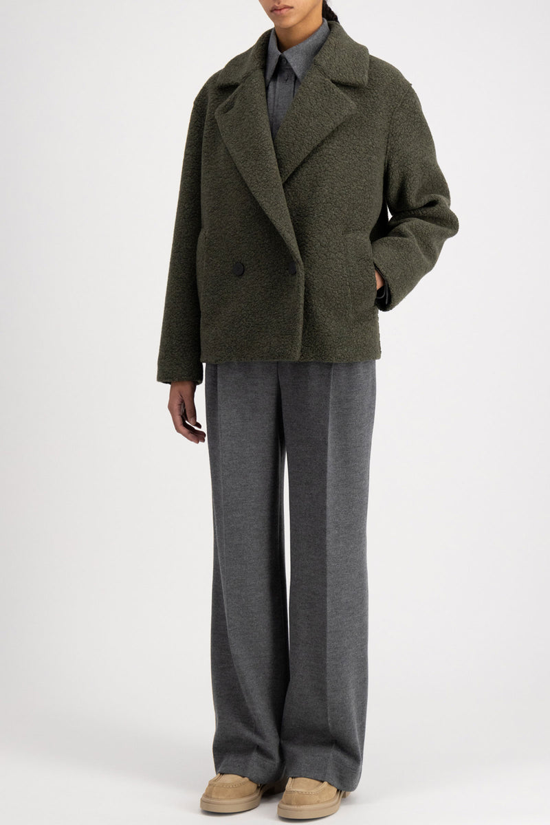 Harris Wharf Outdoor Boucle Jacket in Moss Green