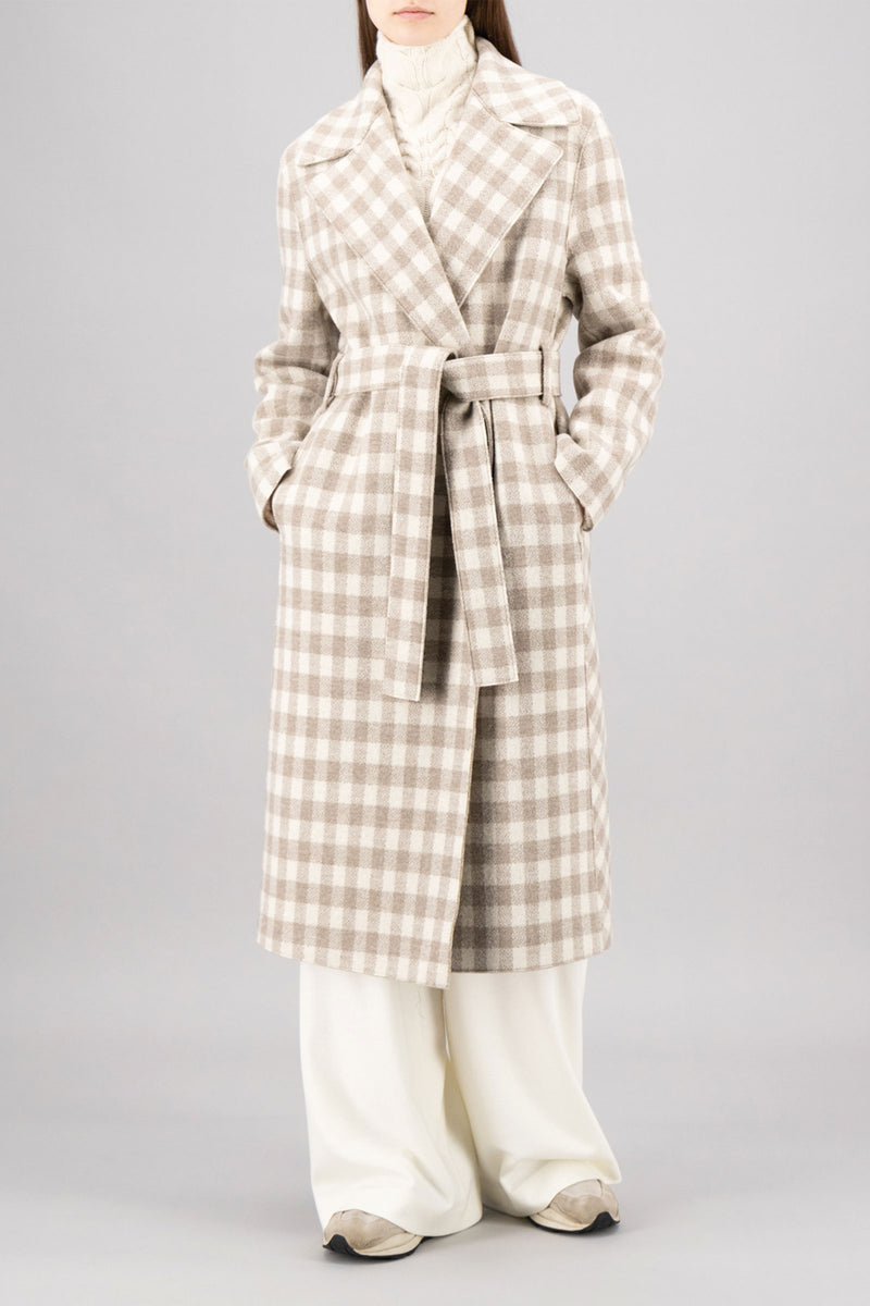 Harris Wharf Double Breasted Long Belted Coat in Gingham