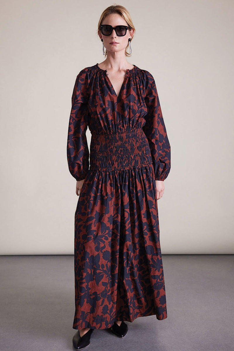 Apiece Apart Esparta Long Sleeve Maxi Dress in Deep Botanic