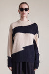 Apiece Apart Elle Textured Crew Sweater in Cream and Black
