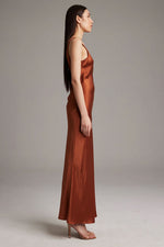 Voz Double V-Neck Bias Slip Dress in Rust