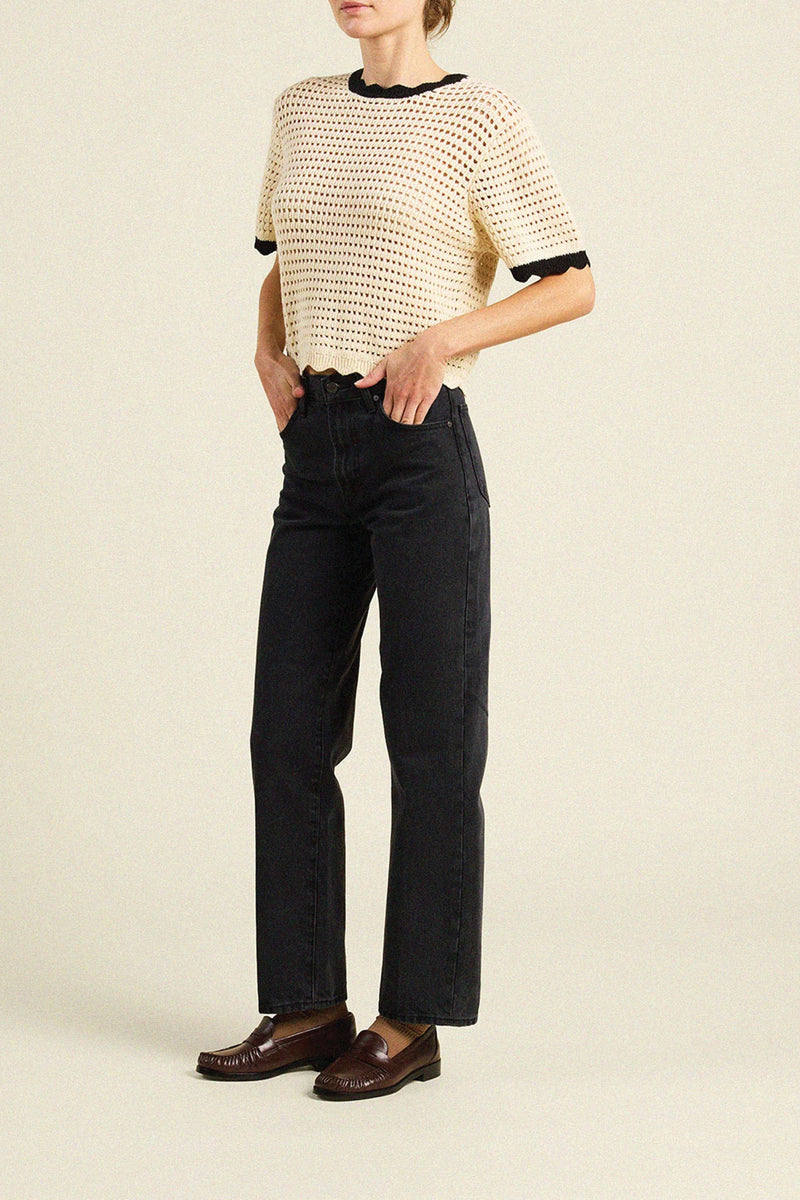 Trovata Jules Sweater T-Shirt Antique White with Black Trim