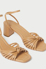 Loeffler Randall Olivia Leather Knot Mid Heel Sandal in Dune