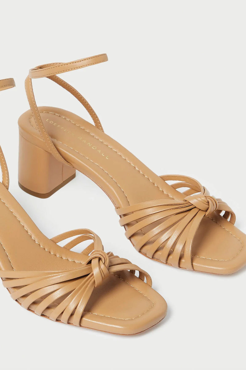 Loeffler Randall Olivia Leather Knot Mid Heel Sandal in Dune