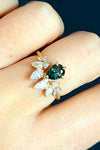 Valley Rose Paradisus Ring with Teal Sapphire and White Diamonds
