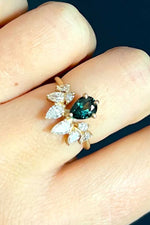 Valley Rose Paradisus Ring with Teal Sapphire and White Diamonds
