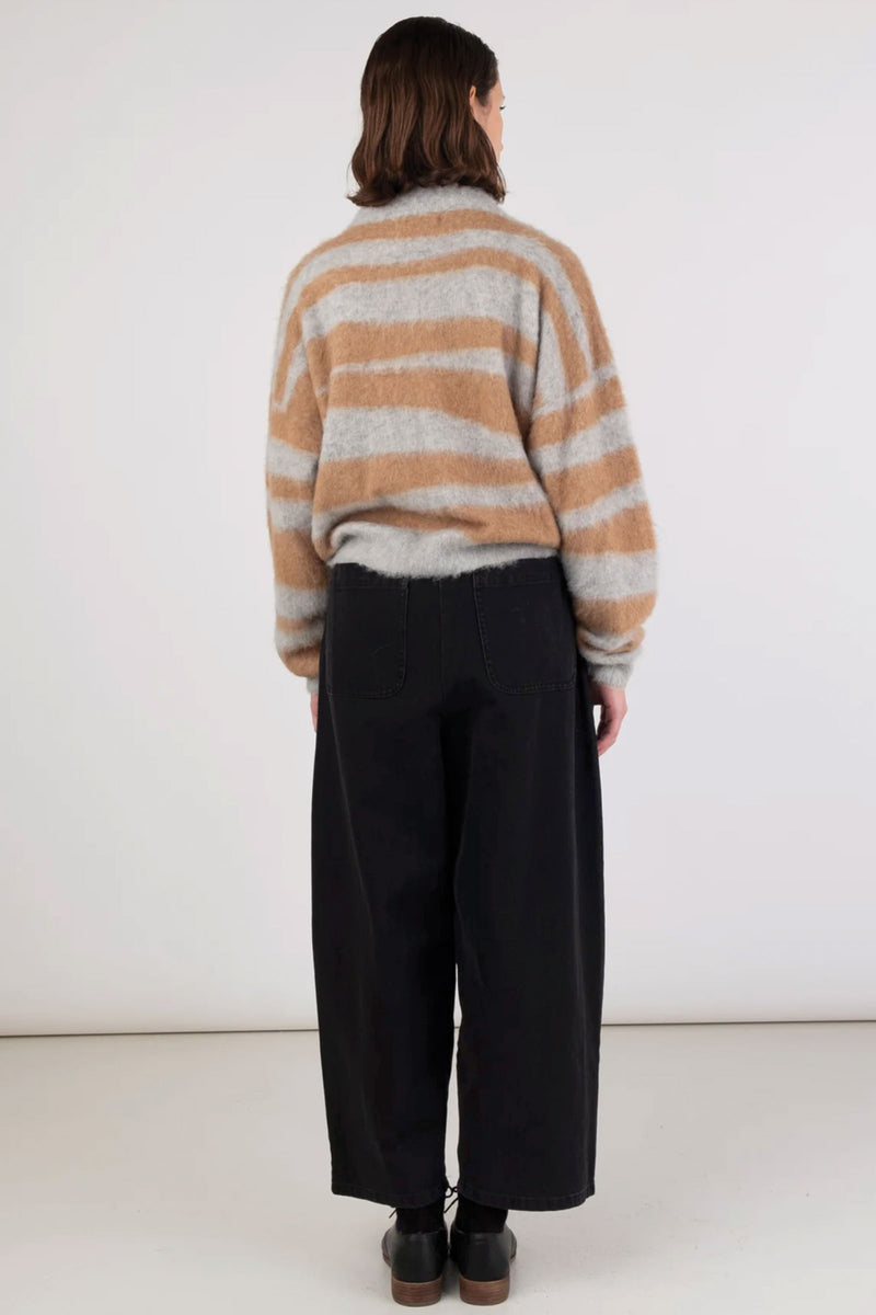 Micaela Greg Brushed Pullover in Camel and Heather Grey Stripe Sweater