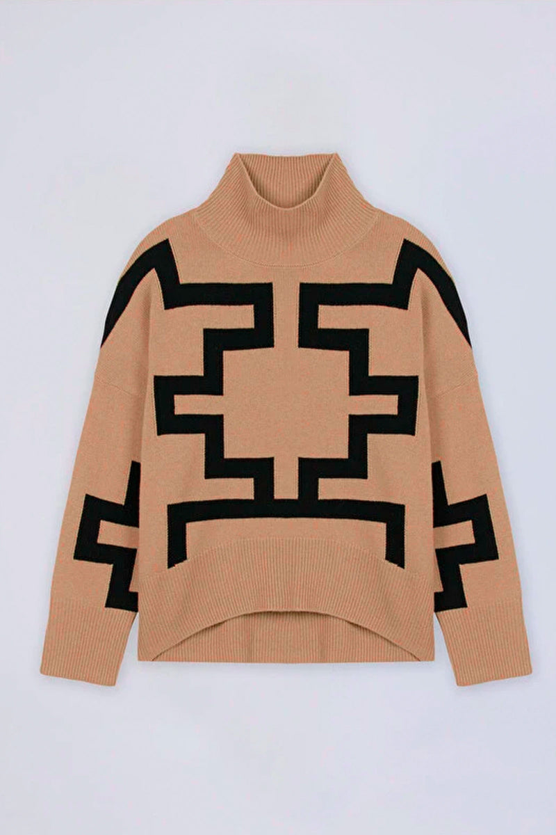Not Shy Iwar Sweater in Black and Tan