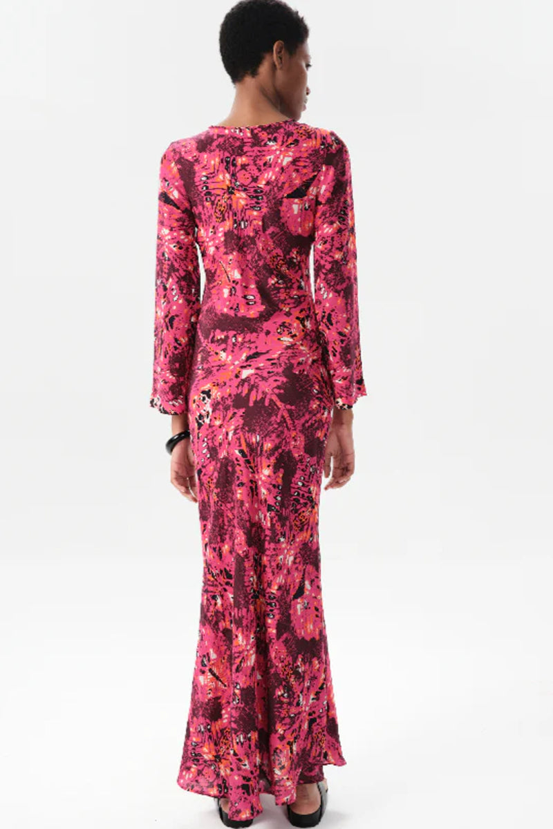 Maria Cher Ceibo Catia Long Dress in Fuchsia Shibori
