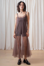 Ali Golden Paneled Mesh Dress in Taupe