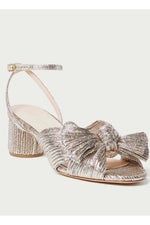 Loeffler Randall Dahlia Pleated Knot Mule with Ankle Strap in Champagne