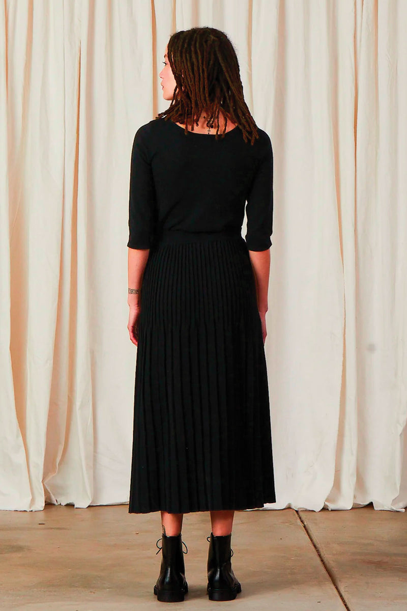 Ali Golden Knit Pleated Midi Skirt