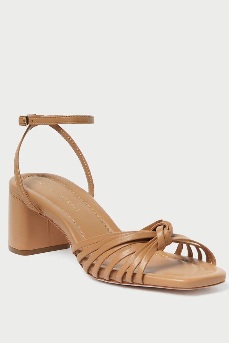 Loeffler Randall Olivia Leather Knot Mid Heel Sandal in Dune