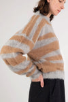 Micaela Greg Brushed Pullover in Camel and Heather Grey Stripe Sweater