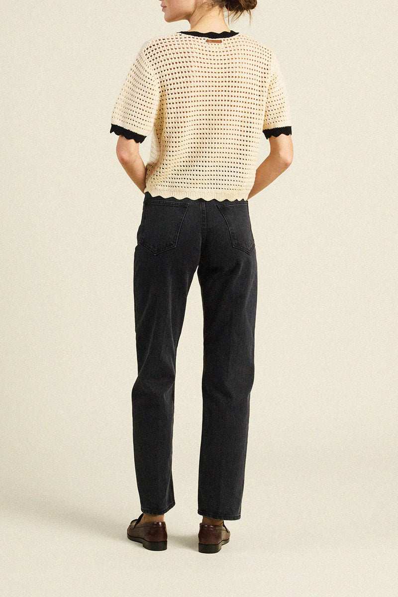 Trovata Jules Sweater T-Shirt Antique White with Black Trim