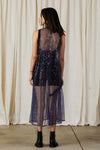 Ali Golden New V-Neck Dress with Ruffles and Blue/Silver Sequins