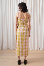 Ali Golden Column Dress in Chartreuse/Pink