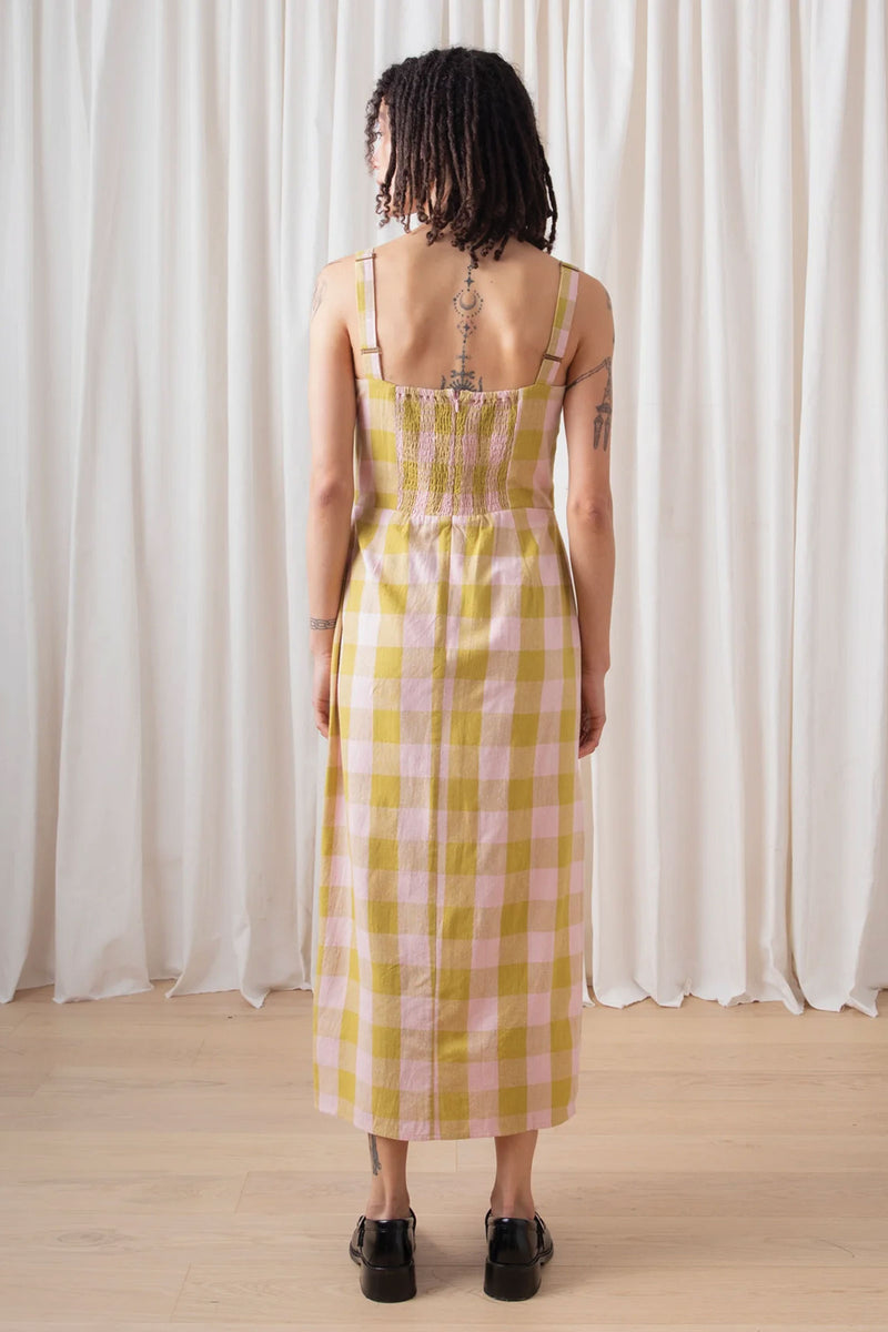 Ali Golden Column Dress in Chartreuse/Pink