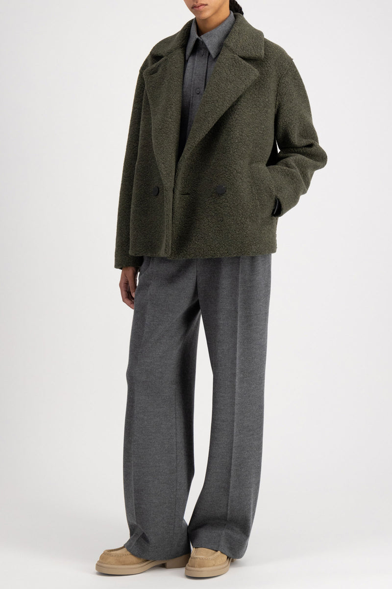 Harris Wharf Outdoor Boucle Jacket in Moss Green