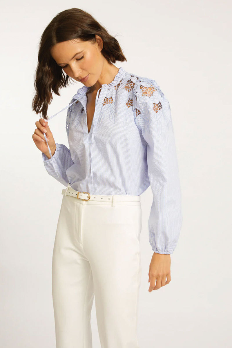 Caballero Riana Blue Micro Stripe Top