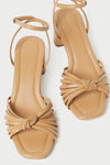 Loeffler Randall Olivia Leather Knot Mid Heel Sandal in Dune