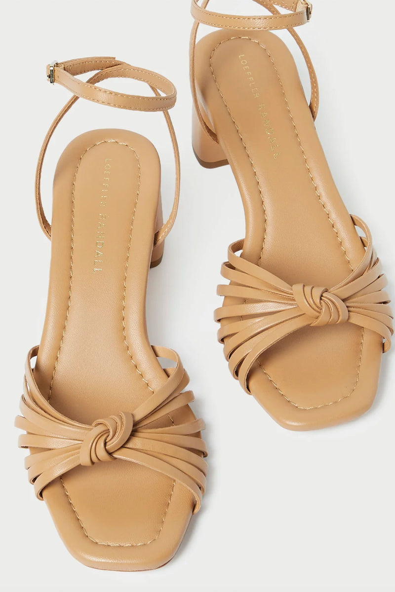 Loeffler Randall Olivia Leather Knot Mid Heel Sandal in Dune