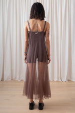 Ali Golden Paneled Mesh Dress in Taupe