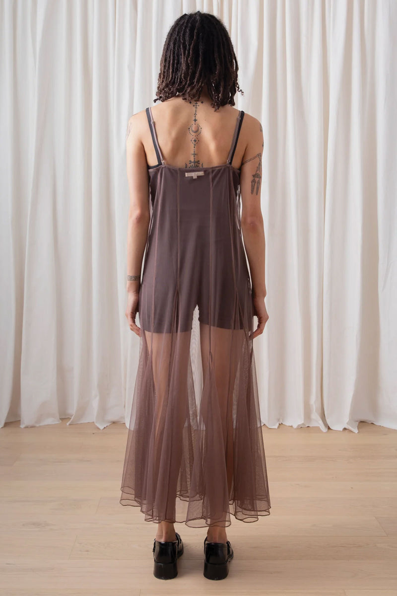 Ali Golden Paneled Mesh Dress in Taupe