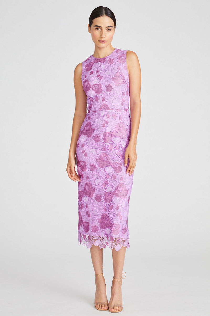 Monique Lhuillier Soraya Lace Short Dress in Lilac Pearl