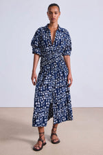 Apiece Apart Sophia Smocked Shirt Dress in Batik Geo Indigo
