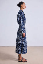 Apiece Apart Sophia Smocked Shirt Dress in Batik Geo Indigo