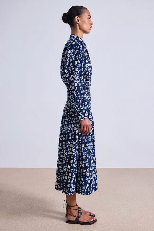 Apiece Apart Sophia Smocked Shirt Dress in Batik Geo Indigo