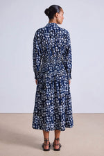 Apiece Apart Sophia Smocked Shirt Dress in Batik Geo Indigo