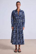 Apiece Apart Sophia Smocked Shirt Dress in Batik Geo Indigo