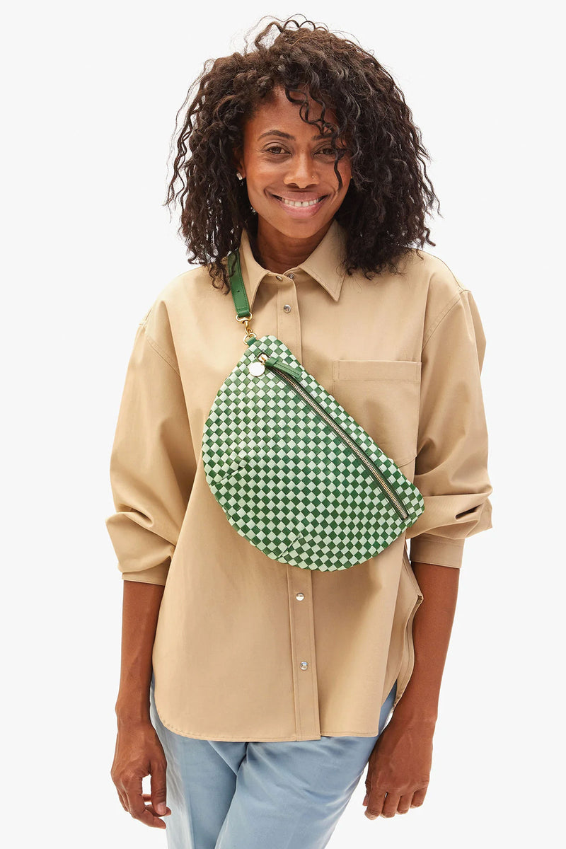 Clare Vivier Grande Fanny in Fern & Mist Woven Checker