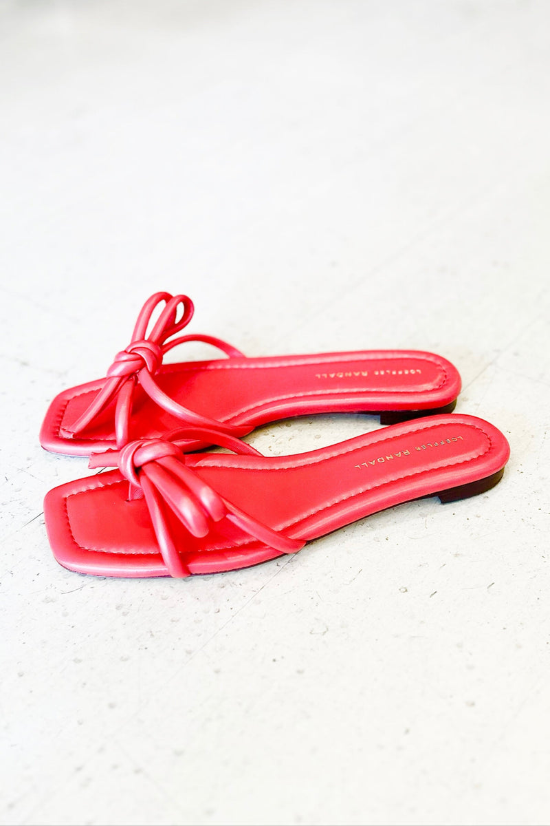 Loeffler Randall in Hadley Leather Bow Flat Sandal in Red