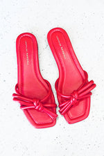 Loeffler Randall in Hadley Leather Bow Flat Sandal in Red